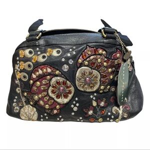 Rare Vintage Mary Frances Deep Sea Connection Black Leather Beaded Fish Bag